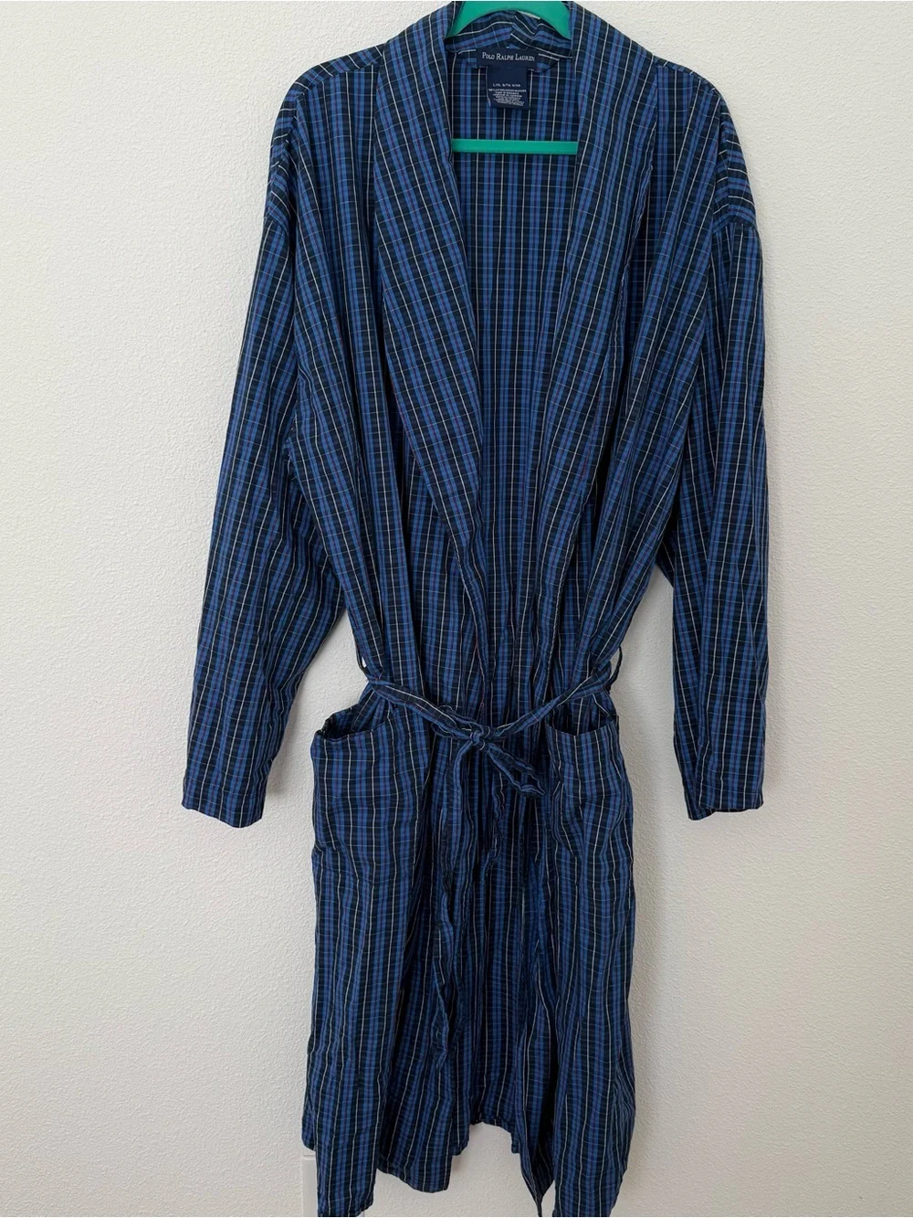 Polo Ralph Lauren Men's Classic Plaid Woven Cotton Robe L/XL Blue Lightweight